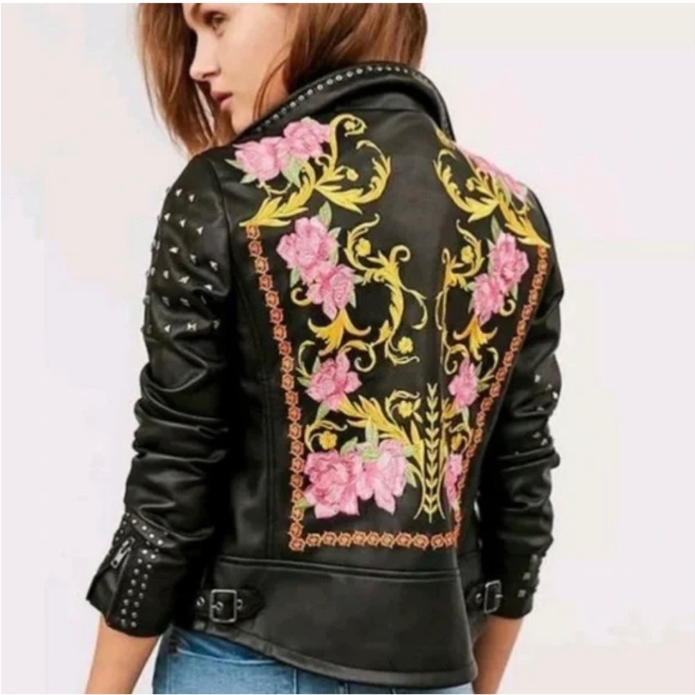 Silence + Noise Urban Outfitters Irina Studded Moto Embroidered Leather NEW